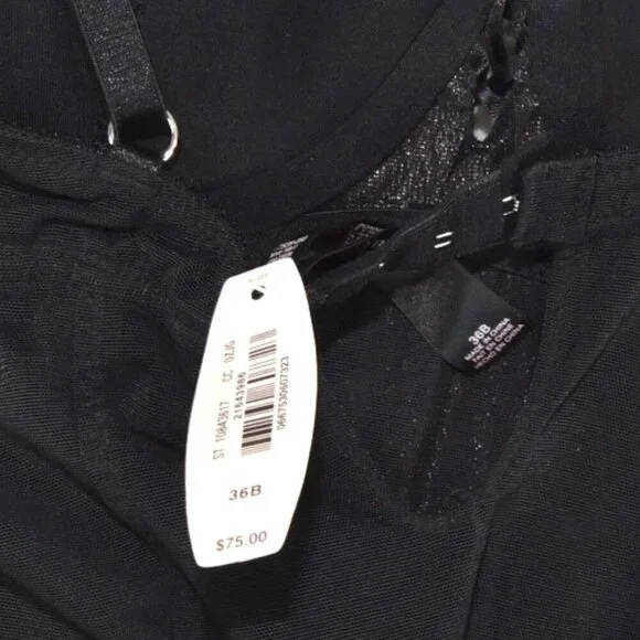 NWT Victoria Secret Black Lace Mesh Bustier Slip Size 36B Lingerie Garter Corset - Picture 8 of 9